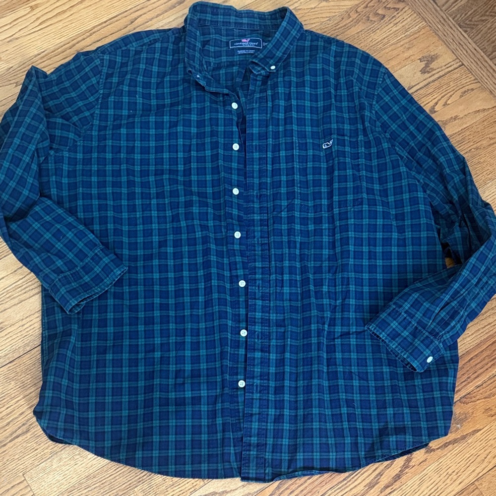 Vineyard Vines green and Navy Plaid Shirt